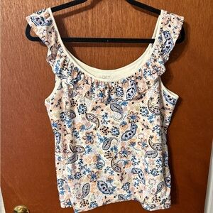 LOFT Paisley Floral Ruffle Scoop Neck Tank Top